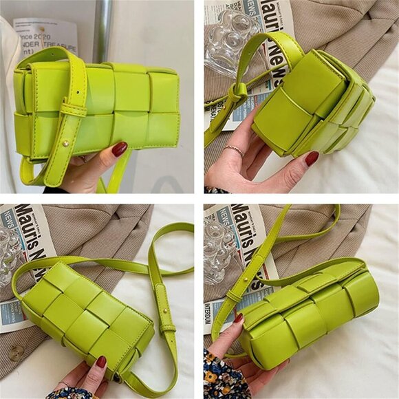 Mini Woven Crossbody Bag for Women, Square Shoulder Handbag Leather Clutch Purse - Picture 8 of 8